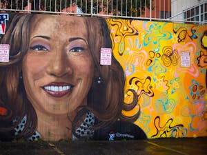 A mural of Vice President Kamala Harris in a parking lot near Franklin Street in Chapel Hill on Feb. 11, 2021