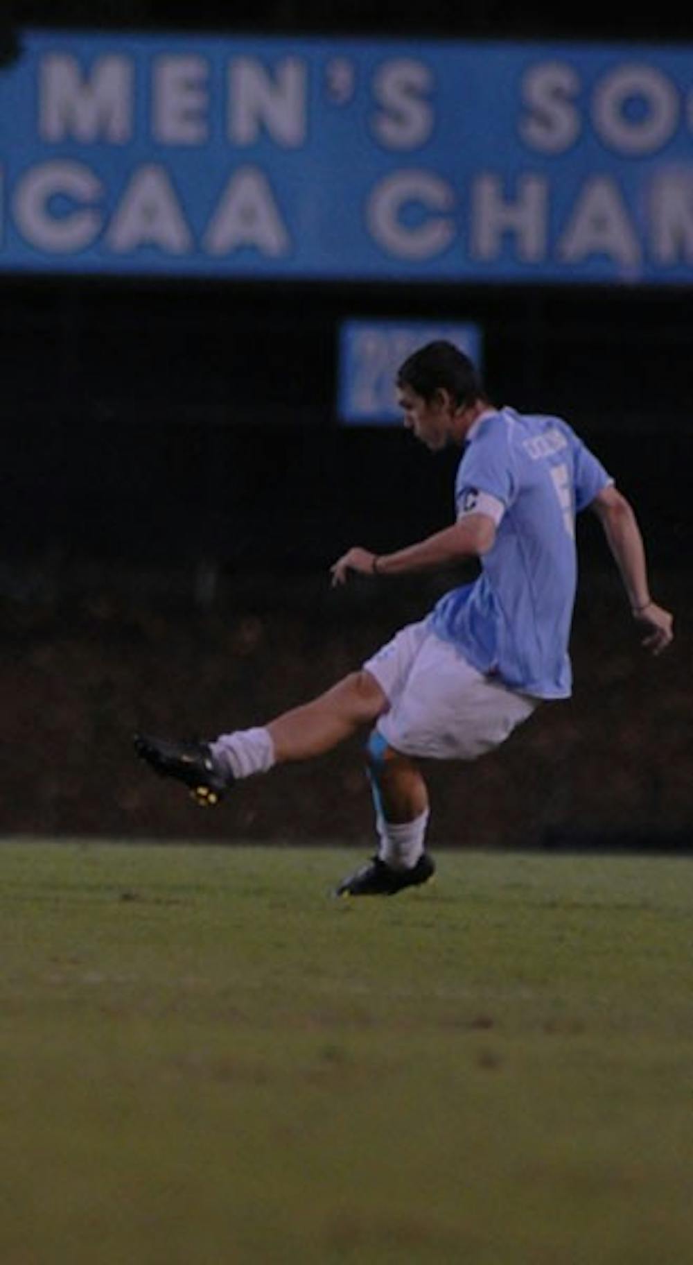Senior captain Zach Loyd heaved the throw-in that capped UNC’s double-overtime victory. DTH/Duncan Hoge