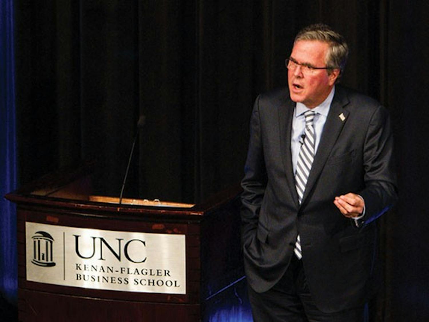 	Jeb Bush speaks at the Kenan-Flagler Business School on Monday.