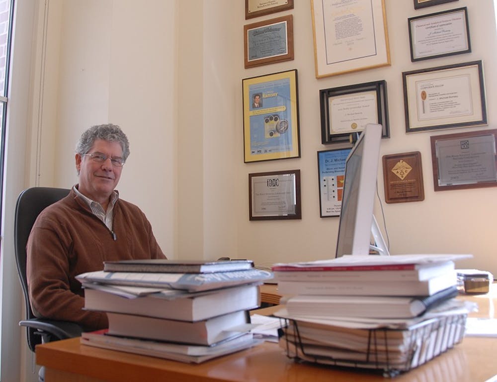 UNC Goldby Distinguished Professor of Chemistry J. Michael Ramsey works in his office in Chapman Hall on Tuesday morning. Ramsey has been elected to the National Academy of Engineering, one of the highest professional distinctions awarded to a scientist or engineer. 