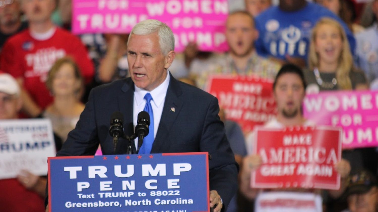 Republican vice presidential nominee&nbsp;Mike Pence&nbsp;spoke at a rally in Greensboro on Monday.