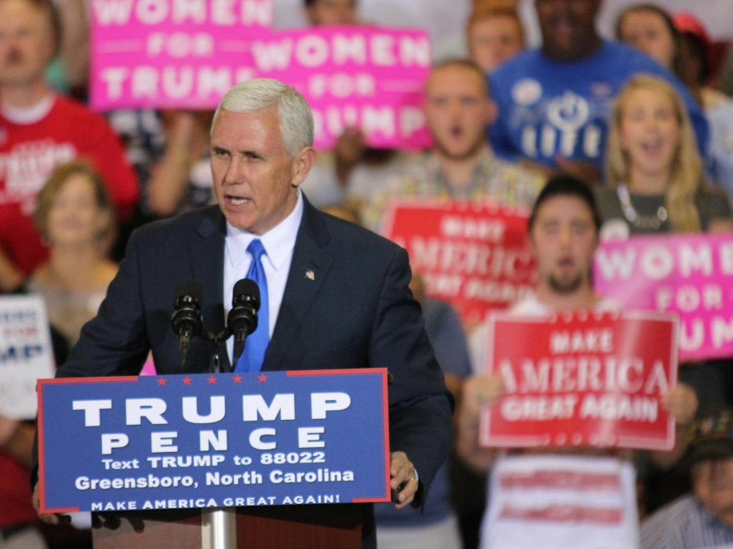 Republican vice presidential nominee&nbsp;Mike Pence&nbsp;spoke at a rally in Greensboro on Monday.