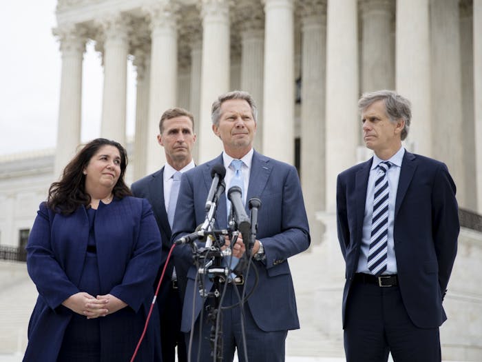Kevin Guskiewicz, UNC Chancellor, speaks during a press conference outside of the Supreme Court of the United States after the conclusion of oral arguments in Students for Fair Admissions, Inc. vs. the University of North Carolina on Monday, Oct. 31, 2022.