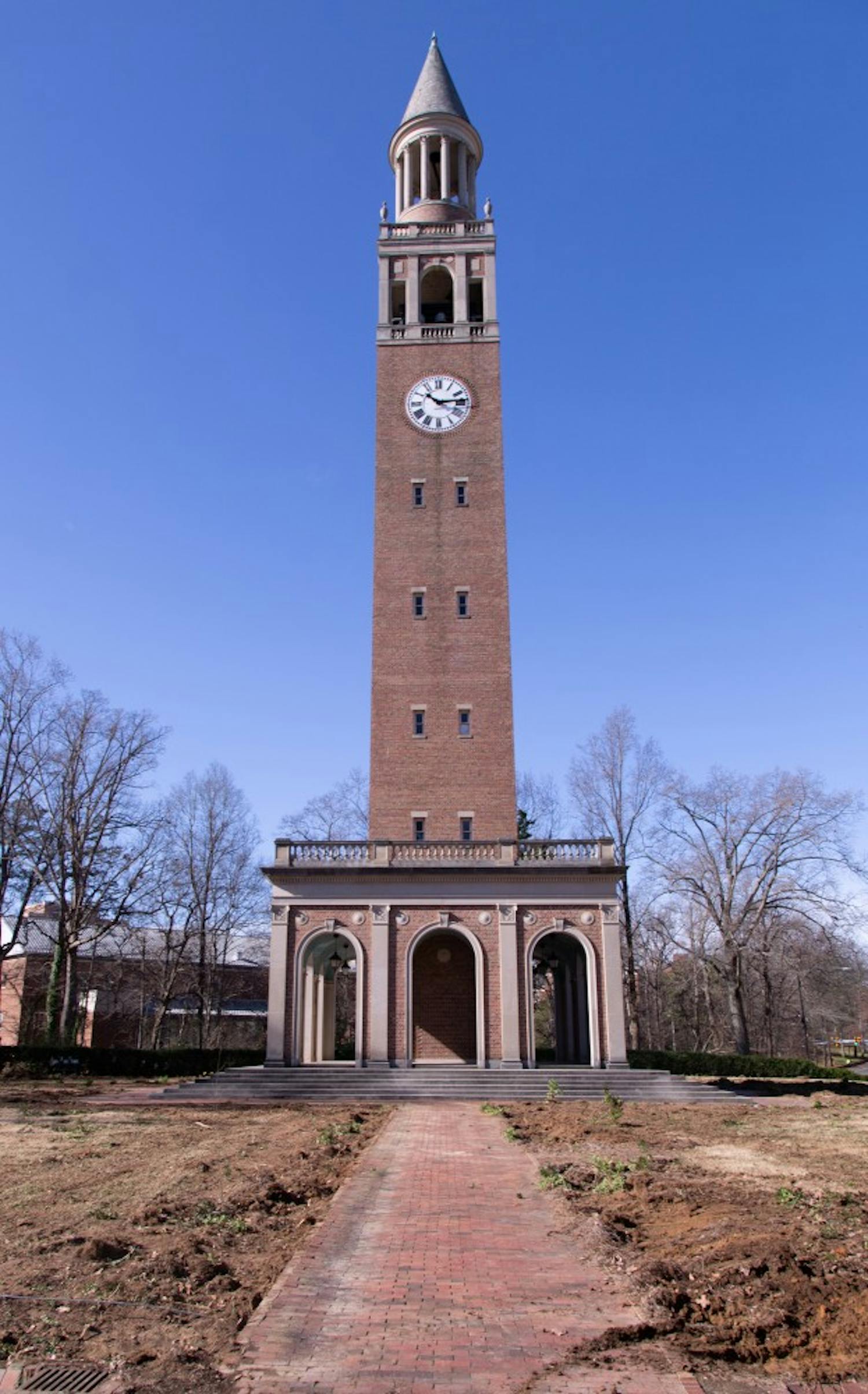 UNC facilities and maintenance started day two of the Bell Tower landscape renovation project Wednesday, Feb. 13, 2019. The project is meant to improve the safety of pedestrians and utilize land that was formerly not used by the university.&nbsp;