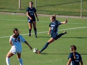 Forward (6) Taylor Otto clears the ball during Thursday's game against Boston College at WakeMed Soccer Park. 