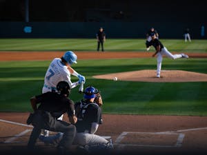UNC sophomore outfielder Vance Honeycutt (7) swings at the ball during the baseball game against Duke at Boshamer Stadium on Friday, March 24, 2023.