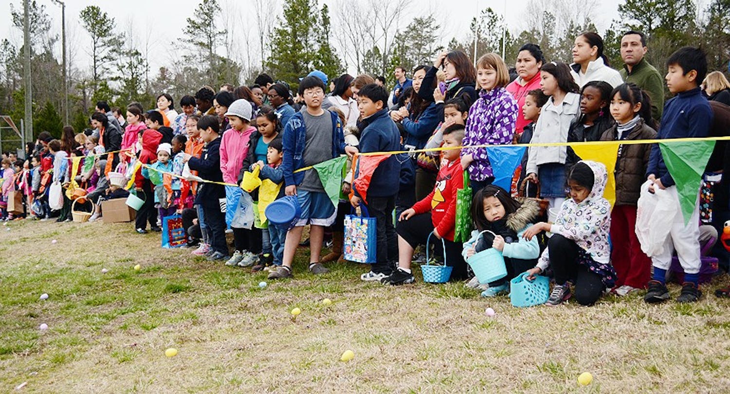 Children line up for the Orange County Easter Egg Hunt. 