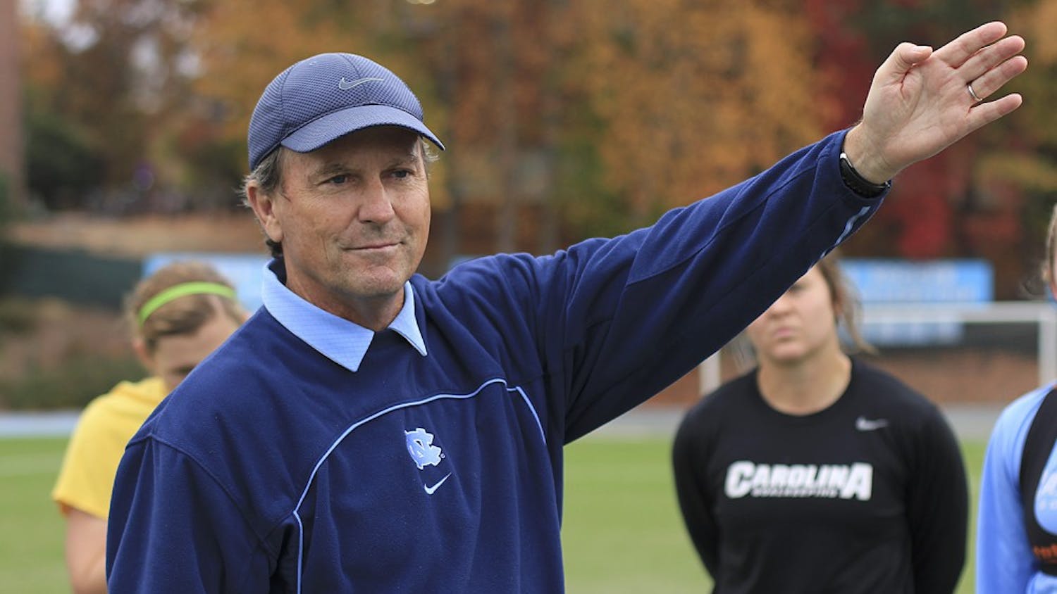 Women's Soccer Head Coach Anson Dorrance pictured at practice Thursday afternoon.