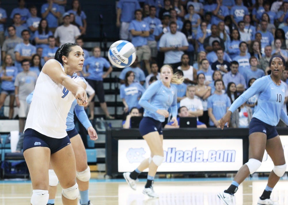 The women's volleyball team defeated Duke, winning three out of five sets on Sunday. 