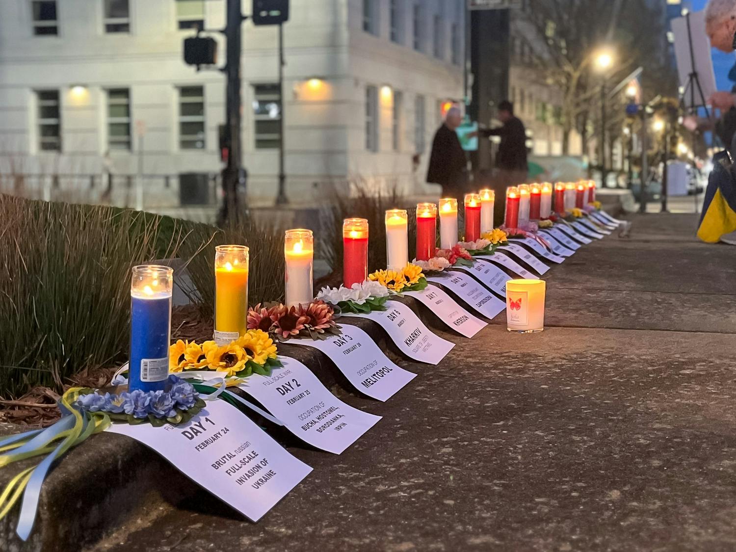 Candles are lit in front of the North Carolina State Capitol on Friday, Feb. 24, 2023, to recognize one year of Ukrainian resilience and to honor those affected by Russia's invasion of Ukraine in 2022.
Photo Courtesy of Eliza Benbow.