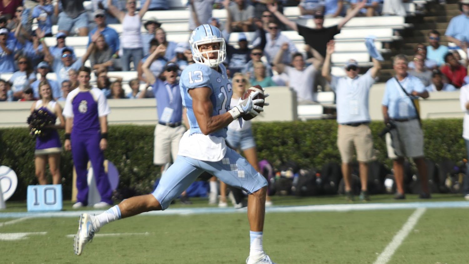 UNC receiver Mack Hollins runs into the end zone for a touchdown against James Madison on Saturday.