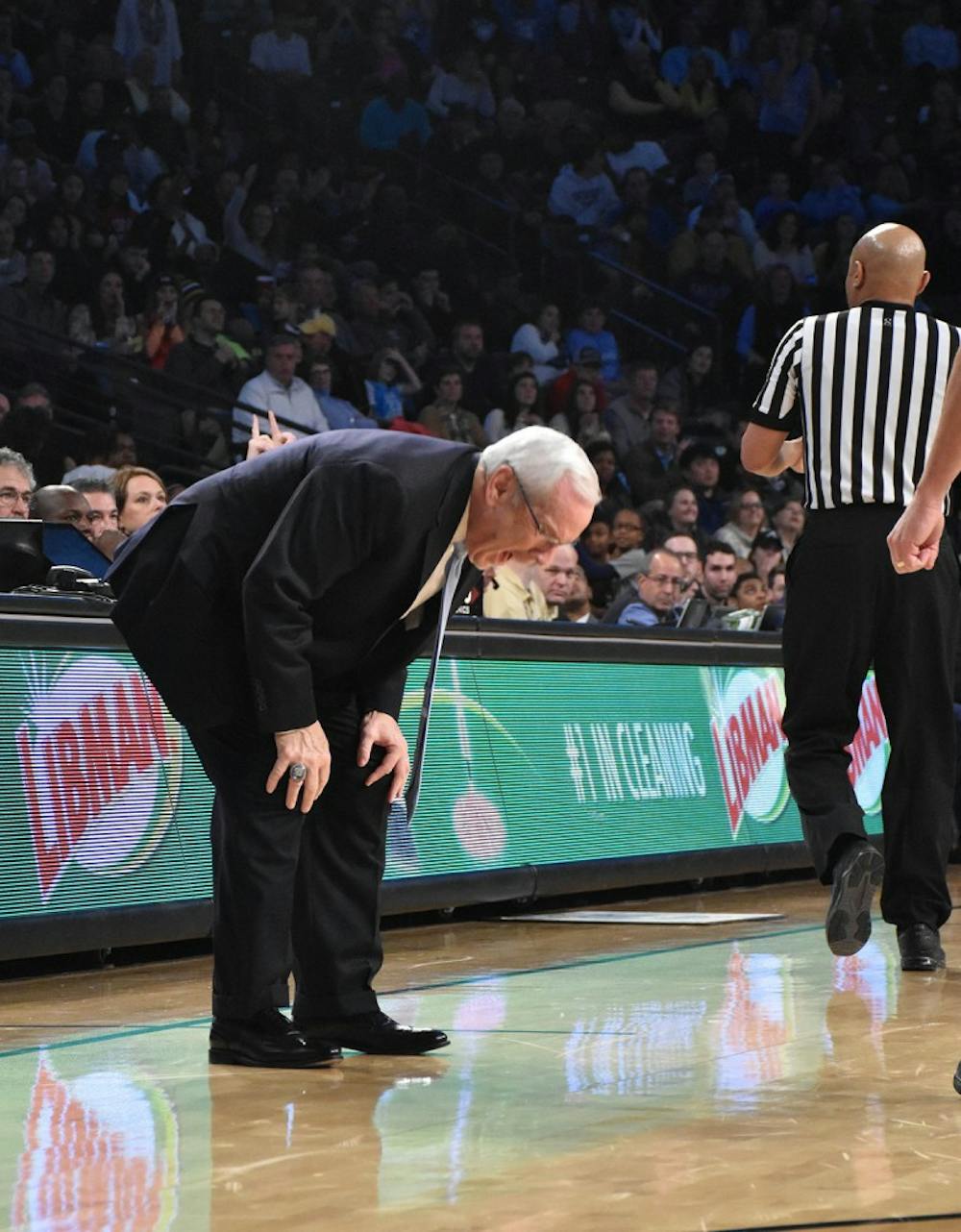 UNC head coach Roy Williams becomes upset during Saturday's game against Georgia Tech.