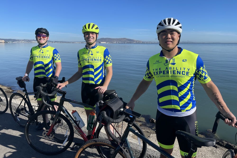 <p>Three UNC students— (pictured from left to right) Cole Bright, Robert (Bo) Bell, and Ethan Mou— are cycling from California to Washington, DC this summer with the Ability Experience, a Pi Kappa Phi philanthropy. The trip, known as the Journey of Hope, is raising both funds and awareness for individuals with disabilities.&nbsp;</p>