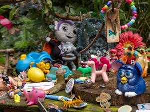 The toy shrine is located in the back of Davie Hall near the end of Presidents Walk in Coker Arboretum, pictured on Monday, August 15, 2022.