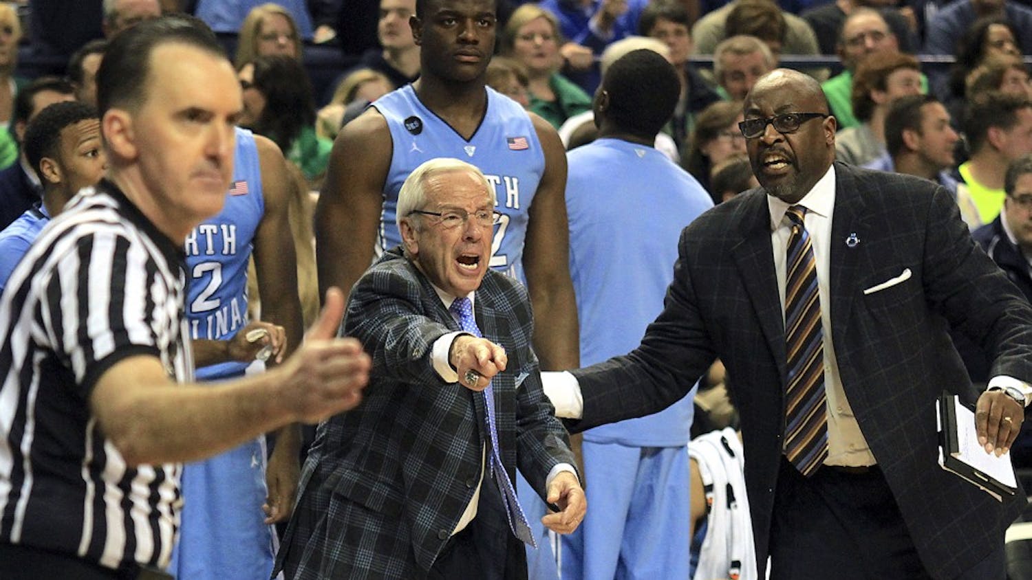 North Carolina head coach Roy Williams shouts during the ACC Championship game against Notre Dame on Saturday. The Tar Heels fell 90-82 to the Irish.