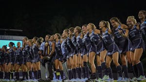 UNC field hockey celebrates their third consecutive national championship on Sunday, May 9 in Chapel Hill. The Tar Heels triumphed over the Michigan Wolverines 4-3.