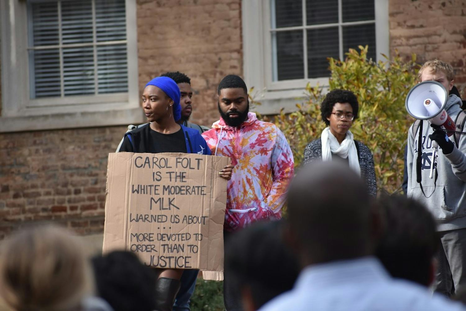 Angum Check, a columnist for the DTH, participated in the Silence Sam Rally at South Building on Nov. 14.