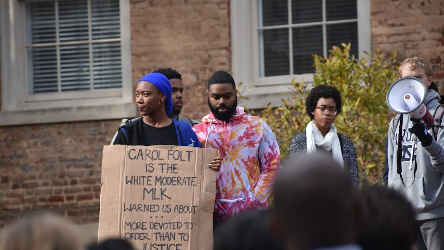 Angum Check, a columnist for the DTH, participated in the Silence Sam Rally at South Building on Nov. 14.