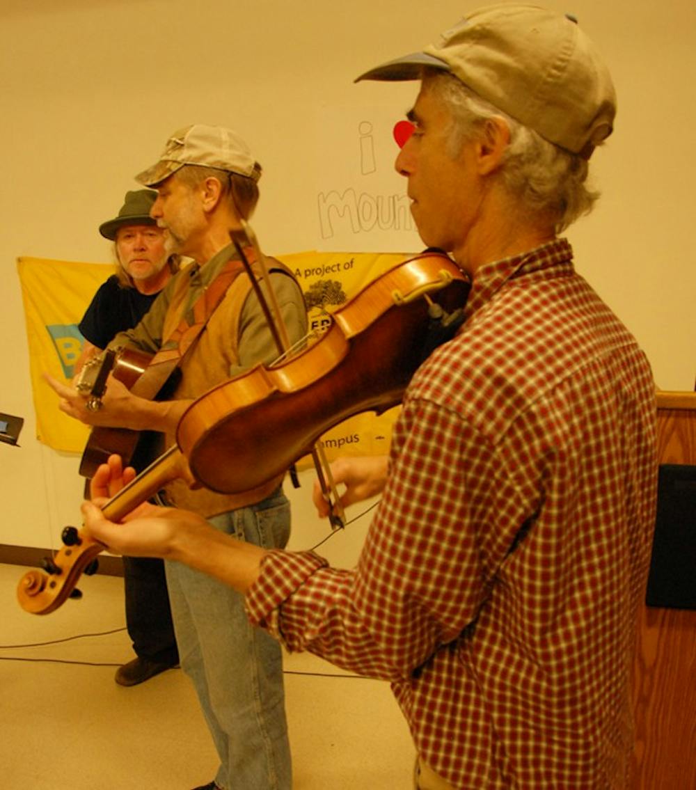 The Mebanesville Band played lively roots music on Thursday morning in the bottom of the Union for the event that promotoes saving mountains by minimizing the use of coal and other harmful resources. 