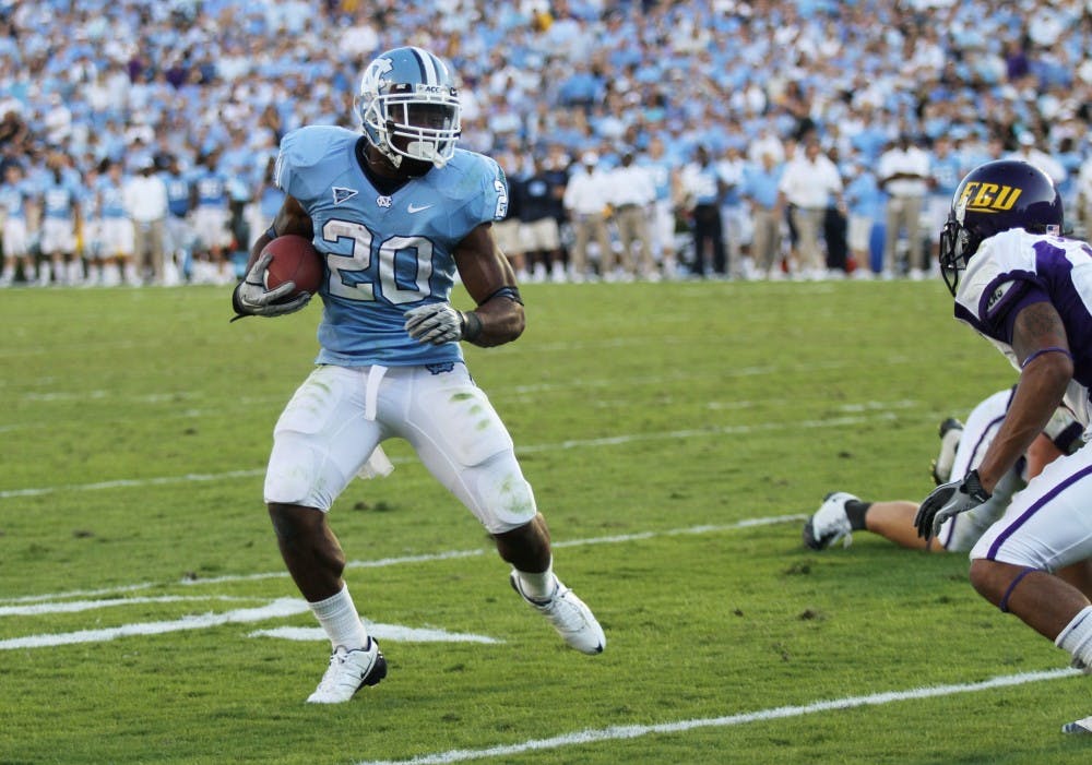 Tailback Sean Draughn ran for three touchdowns in UNC's 42-17 victory over East Carolina on Saturday.