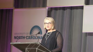 UNC President Margaret Spellings speaks about her review at the Spellings Commission on Sept. 26, 2017.
