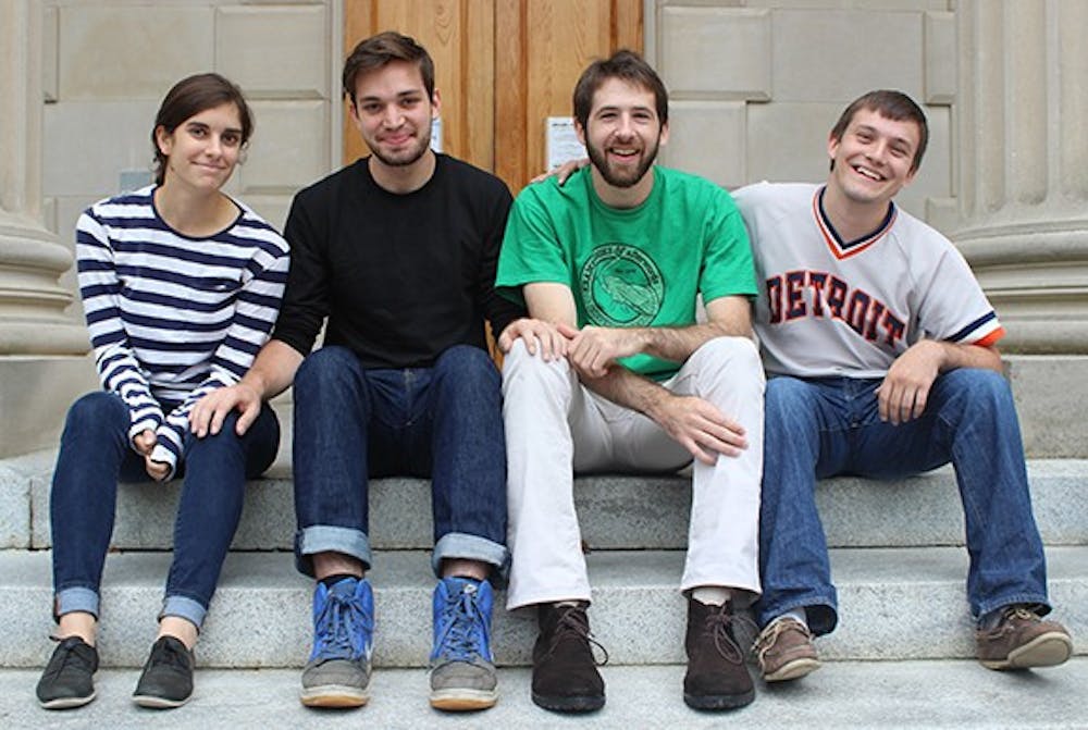 Katherine Proctor, Reilly Finnegan, Peter Schultz, and Alex Karsten (left to right) are part of the online literary magazine Should Does. Proctor is the nonfiction editor, Finnegan the art director, Schultz the managing editor and Karsten is the editor in chief. 