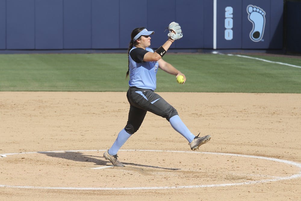 Freshman Brittany Pickett(28) pitches on Wednesday during the game against James Madison University. 