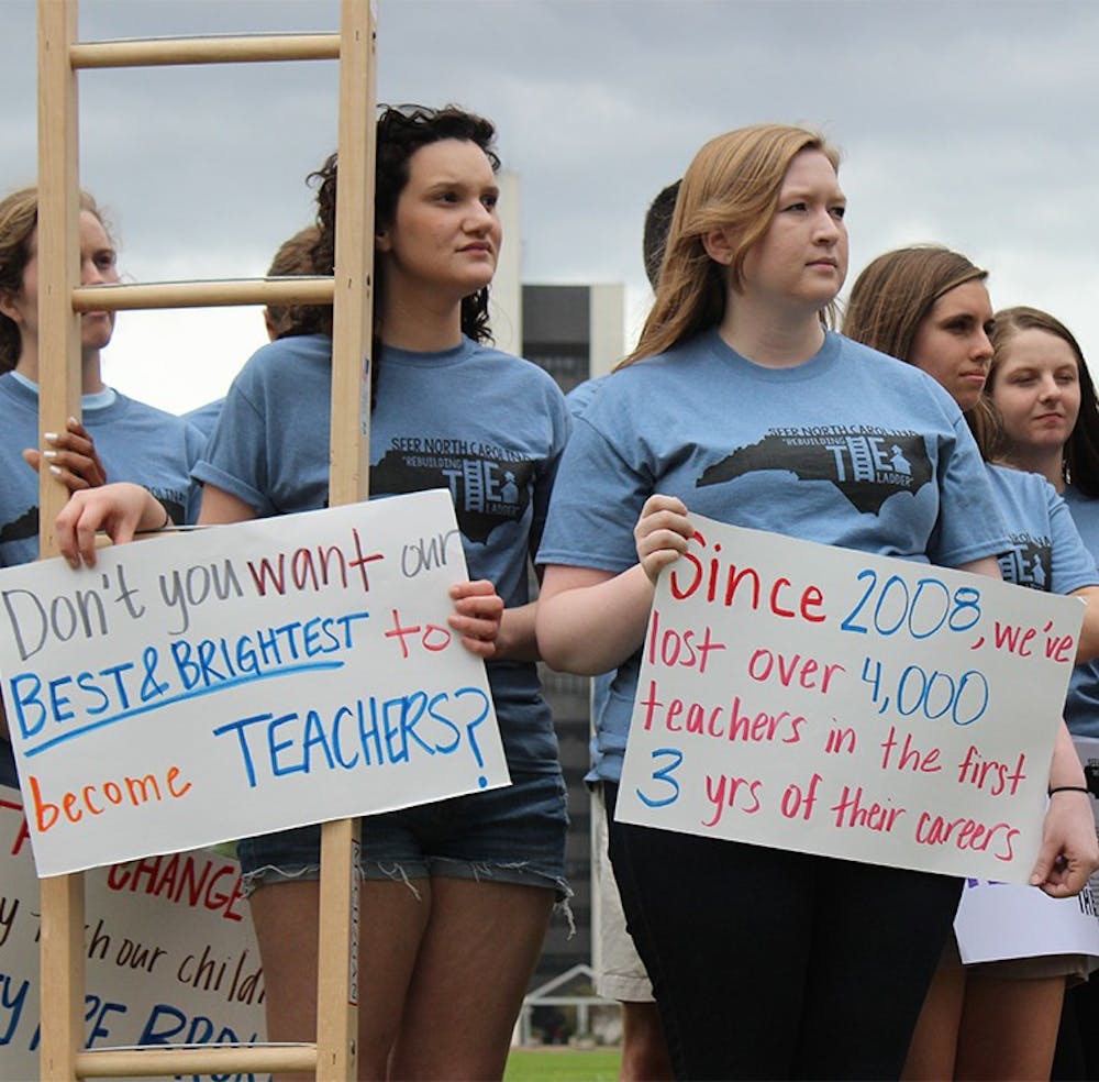 <p>Students for Education Reform gathered outside of the General Assembly Building in Raleigh in 2014, calling for a raise in wages for teachers and a new respect for the job. SFER consists of college students from all over the state, including Duke, East Carolina, UNC-CH, and Wake Forest.&nbsp;</p>