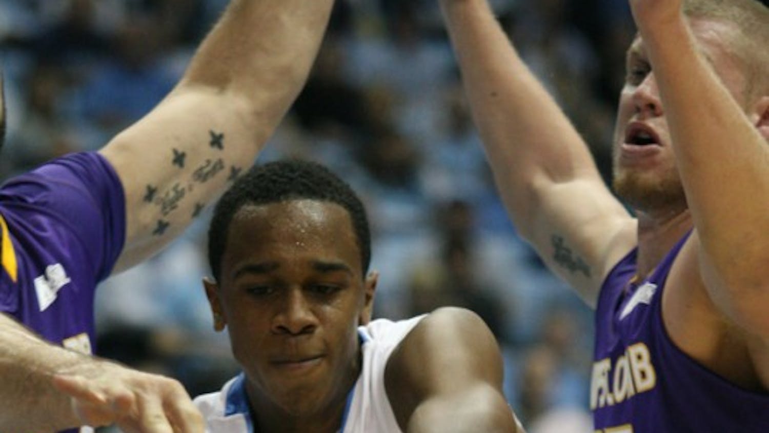 John Henson, seen here in UNC’s game against Lipscomb on Nov. 12, carried the load inside with Zeller’s foul trouble, scoring 16 points.