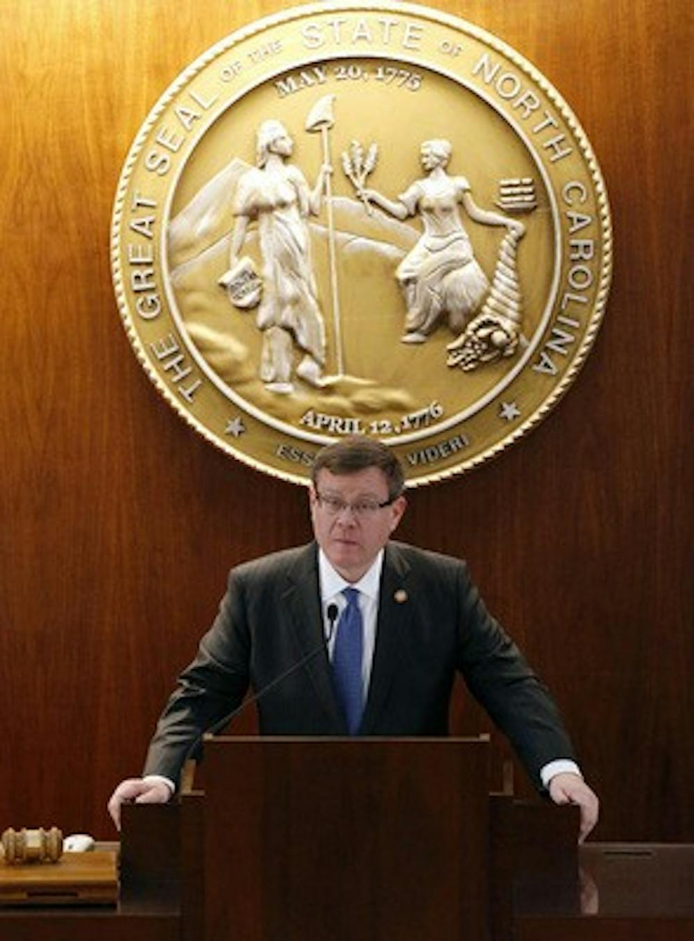 N.C. House Speaker Tim Moore speaks as the N.C. General Assembly convenes for a special session at the Legislative Building on Dec. 21, 2016 in Raleigh, N.C. Moore invited President Donald Trump to give his State of the Union address at his state's General Assembly chambers. (Chris Seward/Raleigh News & Observer/TNS)

