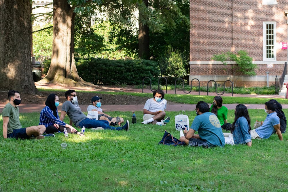 Students and Alumni gather at Polk Place on Sunday, Sept. 6, 2020.