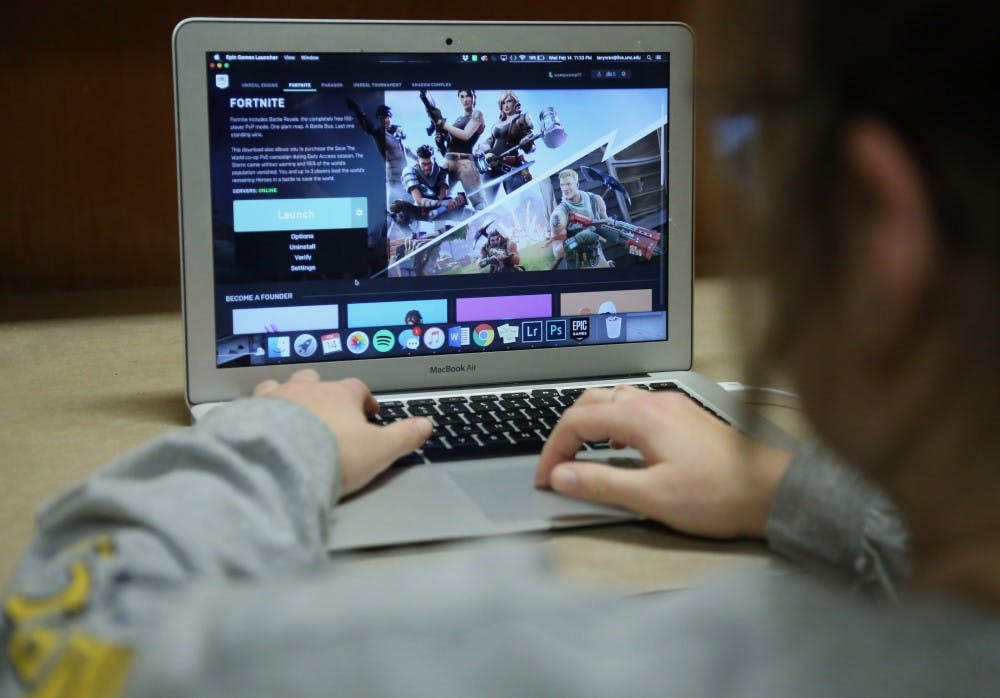 <p>UNC student plays Fortnite, online video game, in their dorm on Wednesday, February 14th.&nbsp;</p>