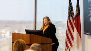 NCSU Professor Bonnie Fusarelli gives her acceptance speech after receiving the Holshouser Award during the UNC Board of Governors meeting at the UNC System Office on Thursday, Feb. 23, 2023.