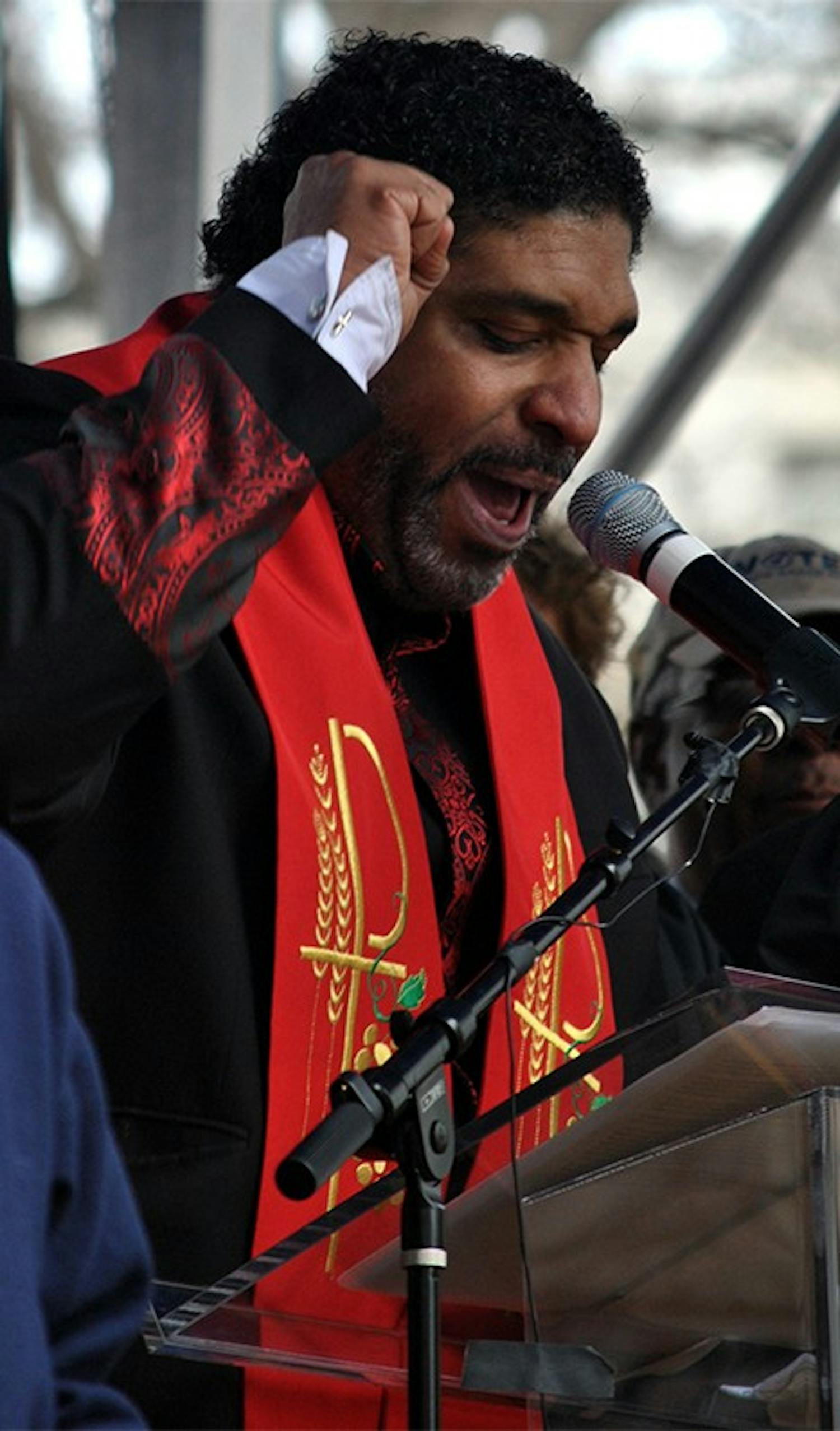 	N.C. NAACP President Rev. William Barber II addressed thousands of onlookers at the Moral March.