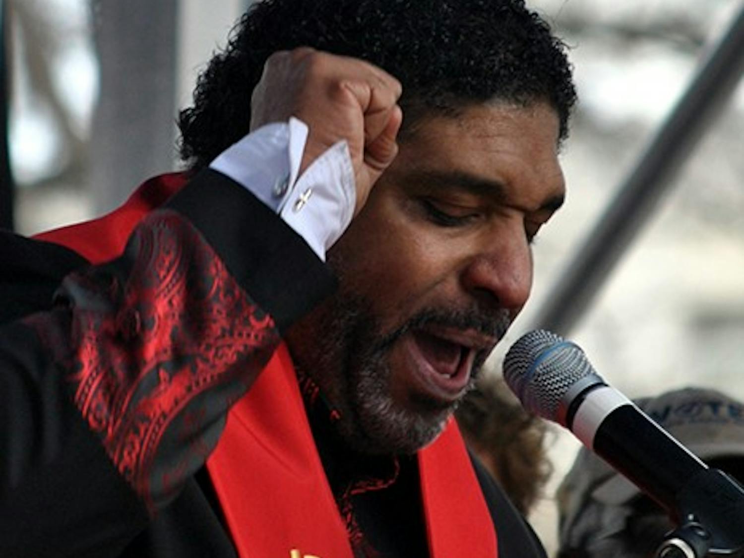 	N.C. NAACP President Rev. William Barber II addressed thousands of onlookers at the Moral March.