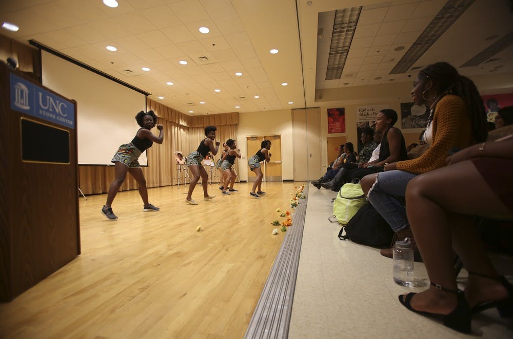 Zankiliwa, an African dance troupe at UNC, performs at Milk and Honey, an event hosted by The Bridge featuring dance, poetry, song, and other performances. The event took place in the Sonja Haynes Stone Center on Tuesday night.