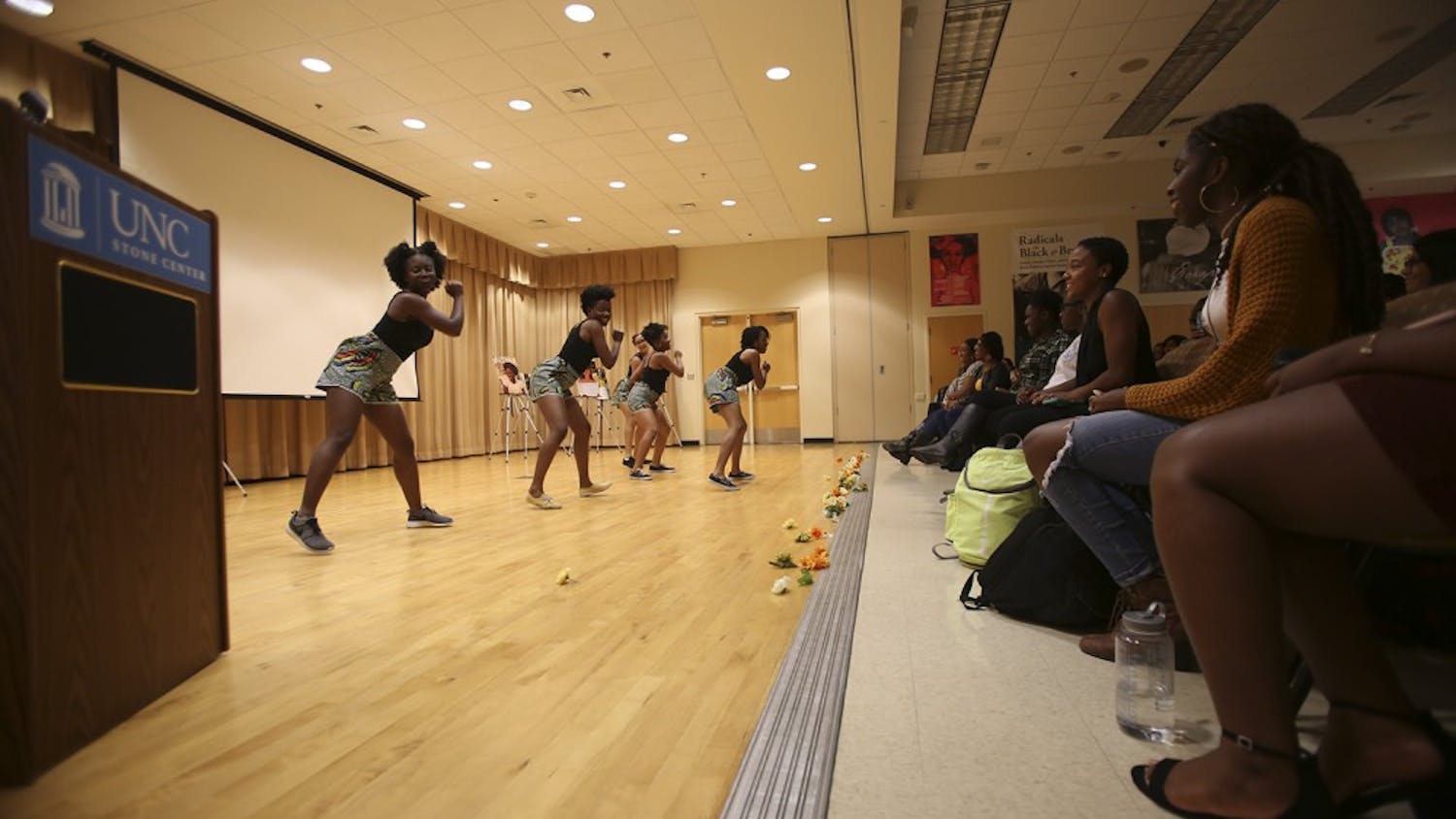 Zankiliwa, an African dance troupe at UNC, performs at Milk and Honey, an event hosted by The Bridge featuring dance, poetry, song, and other performances. The event took place in the Sonja Haynes Stone Center on Tuesday night.
