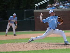 UNC baseball Josh Dotson (27), first-year pitcher prepares to pitch the ball during the final game of the Chapel Hill Super Regionals on Monday June 10, 2019. UNC lost to Auburn 14-7.