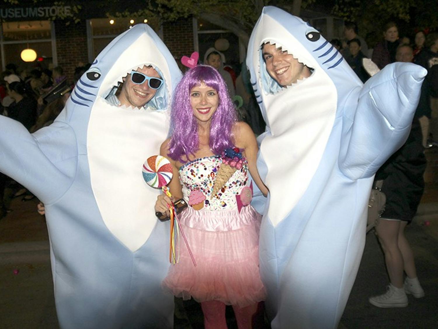Halloween festivities on Franklin Senior Gary allen (Exercise of Sports), Holli Mattocks from Durham and Freshman Josh Mattocks (Biology and Philosophy double major) dressed up as Katy Perry and her two shark dancers from her 2015 Super Bowl performance.