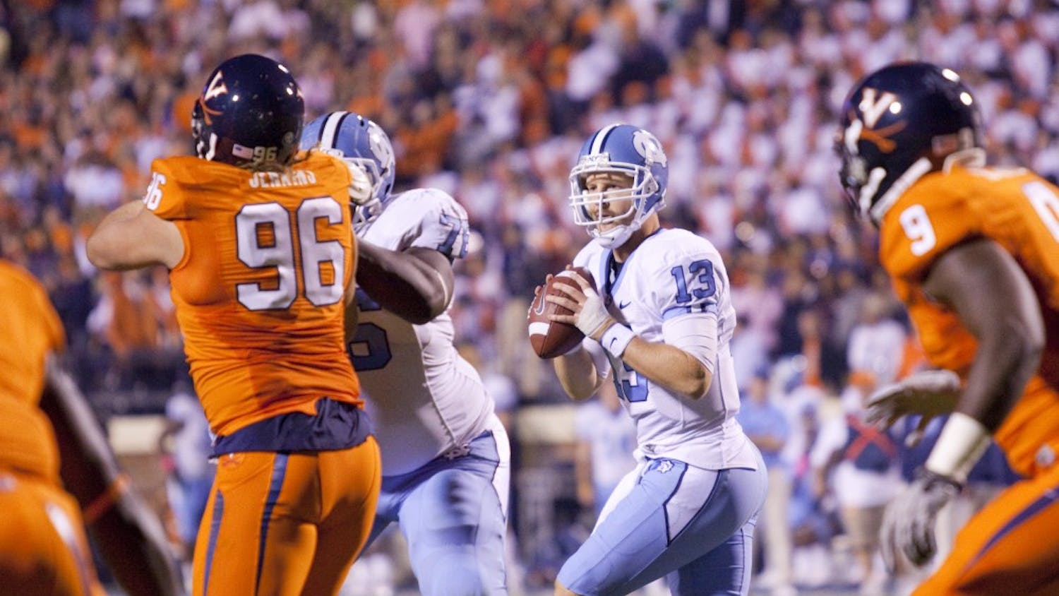 Senior quarterback T.J. Yates passed for 325 yards in the Tar Heels' 44-10 victory over Virginia.