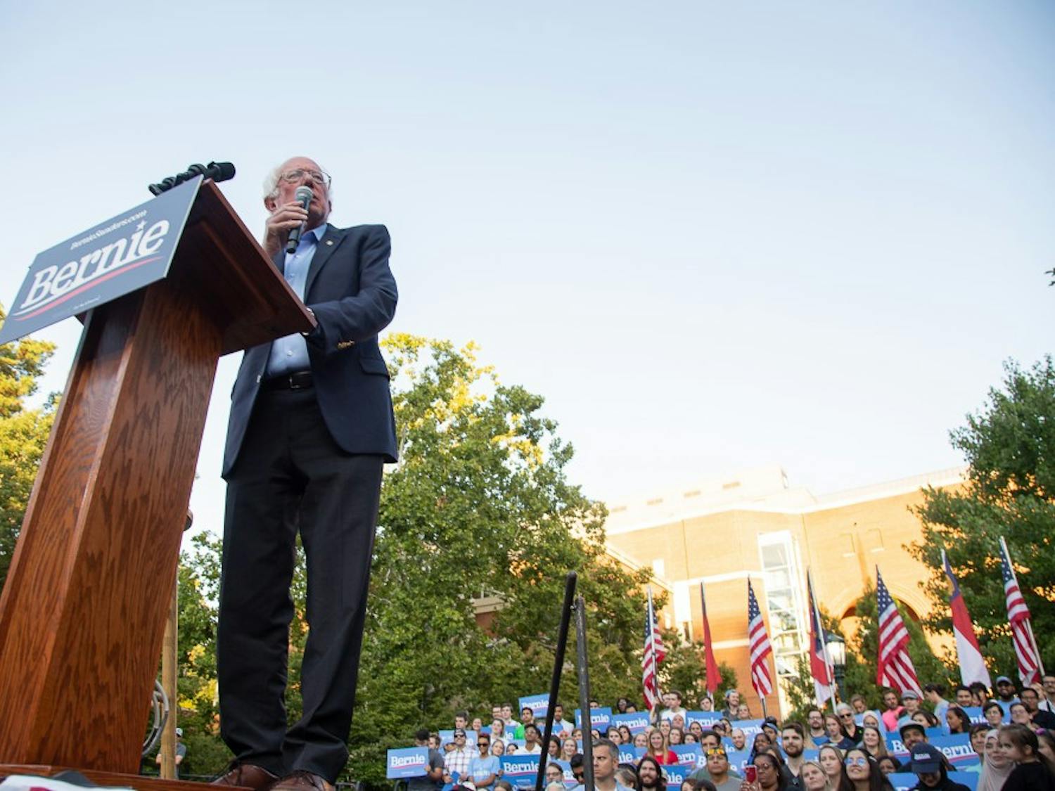 Democratic Vermont Senator Bernie Sanders speaks to a crowd of 2,528 on UNC's campus during his campaign to be the Democratic Nominee for the 2020 Presidential race. &nbsp;