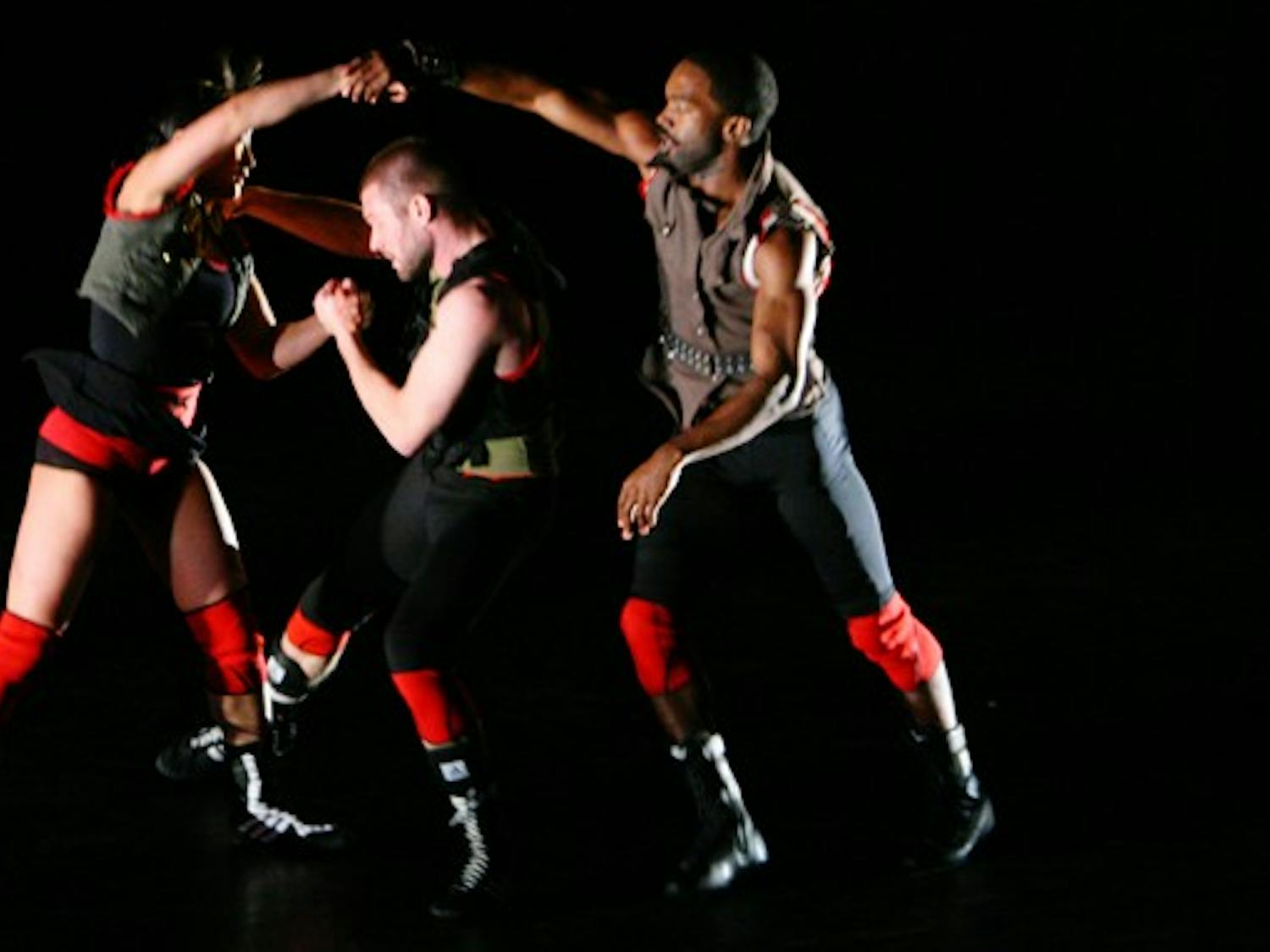 Three dancers from Pilobolus perform in “Redline,” the first act of the show.  DTH/Shar Narne Flowers