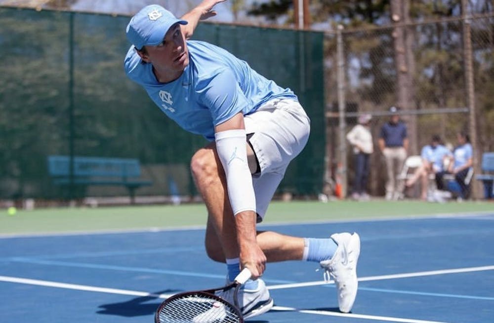 UNC graduate Brian Cernoch lunges for the ball on Sunday, April 3 2022 in their match against Georgia Tech. 