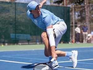 UNC graduate Brian Cernoch lunges for the ball on Sunday, April 3 2022 in their match against Georgia Tech. 