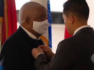 U.S. army veteran John Spencer is awarded the Vietnam Gallantry Cross by Mr. Rich Nguyen-Le on Nov. 4, 51 years after he served in the Vietnam War.