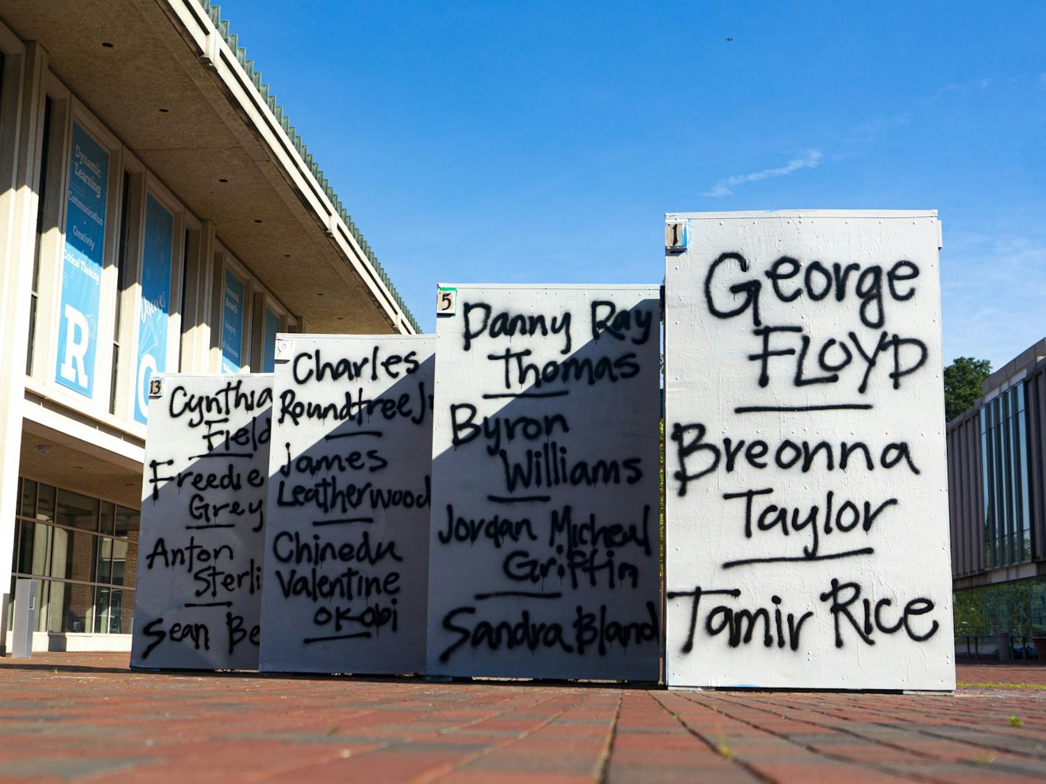 As of Sunday, June 7, 2020, the free expression blocks outside of the FPG Student Union were painted with the names of Black victims of police brutality.