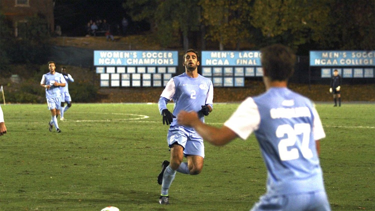 Jonathan Campbell (2) recorded an assist for UNC's second-half goal, but later caused a deflection that led to an equalizing goal by Virginia.