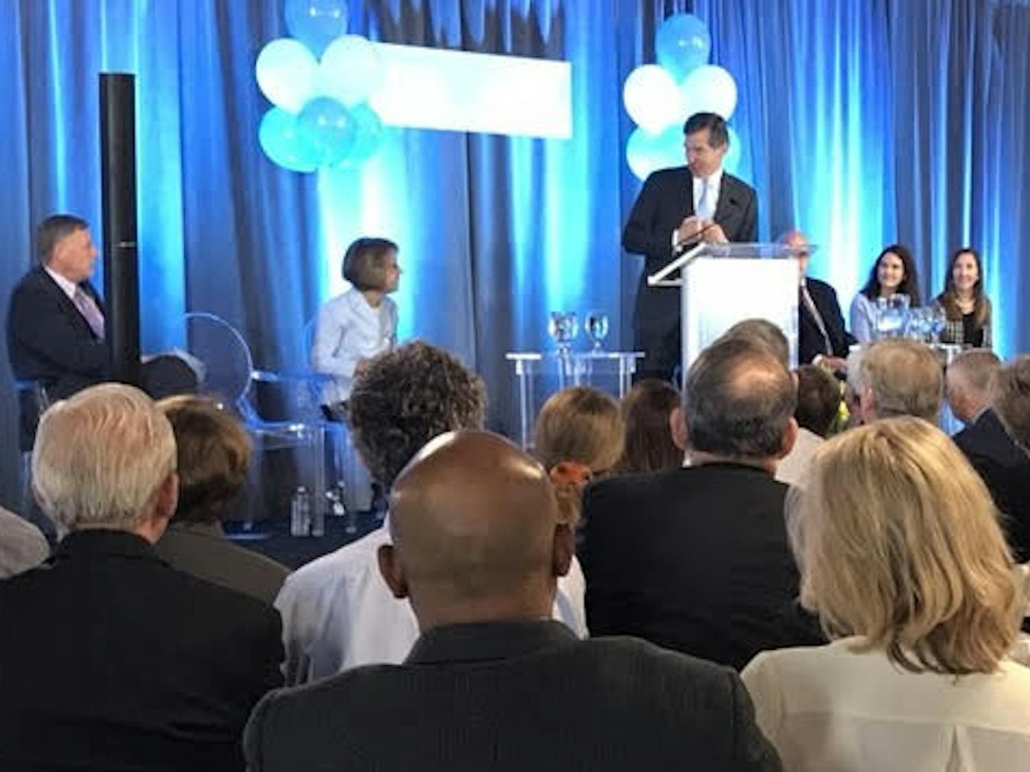 North Carolina Governor&nbsp;Roy Cooper speaks at the opening for the Horizons Center, which helps pregnant or parenting moms with substance abuse problems.&nbsp;