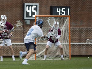 UNC junior attackman Chris Gray (4) scored four points in the first quarter against Colgate at Dorrance Field on Sunday, Feb. 1, 2020. UNC won 19-6.