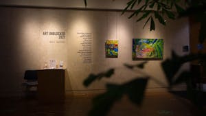 Pieces from the Art Unblocked 2021 exhibition hang on the walls of the Block Gallery in the Raleigh Municipal Building on Wednesday, Mar. 17, 2021. The exhibition feautures works of art created by emerging and established artists with disabilities.